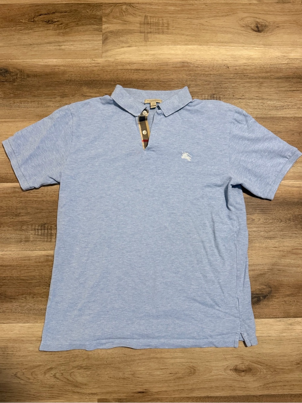 Burberry Men’s Nova Check Polo Shirt Short Sleeve Baby Blue Size Large Slim